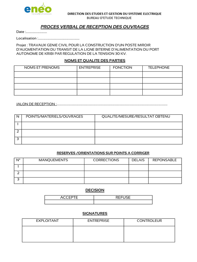 Proces Verbal de Reception Des Ouvrages | PDF | Technologie et ingénierie
