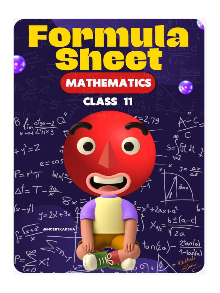 Maths Class 11th Formula Sheet Pdf