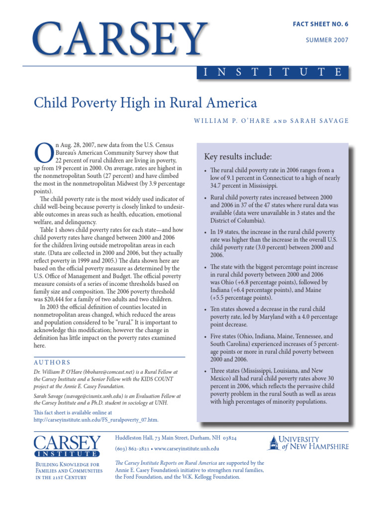 Child Poverty High in Rural America | PDF | Child Poverty | Poverty In ...