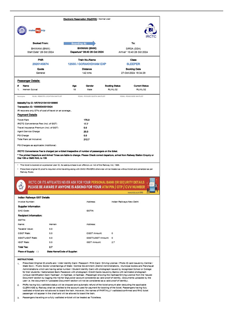 Rail NR7612134103193995 | PDF | Identity Document