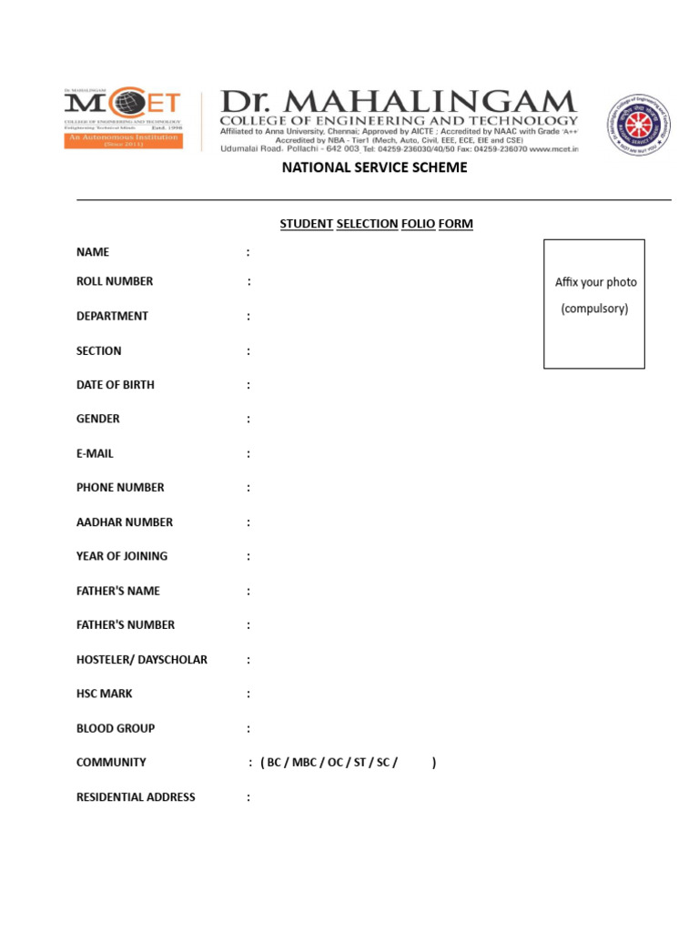 NSS -FOLIO FORM | PDF