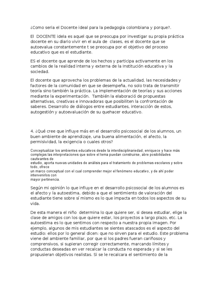 Como Seria El Docente Ideal para La Pedagogia Colombiana y Porque | PDF ...
