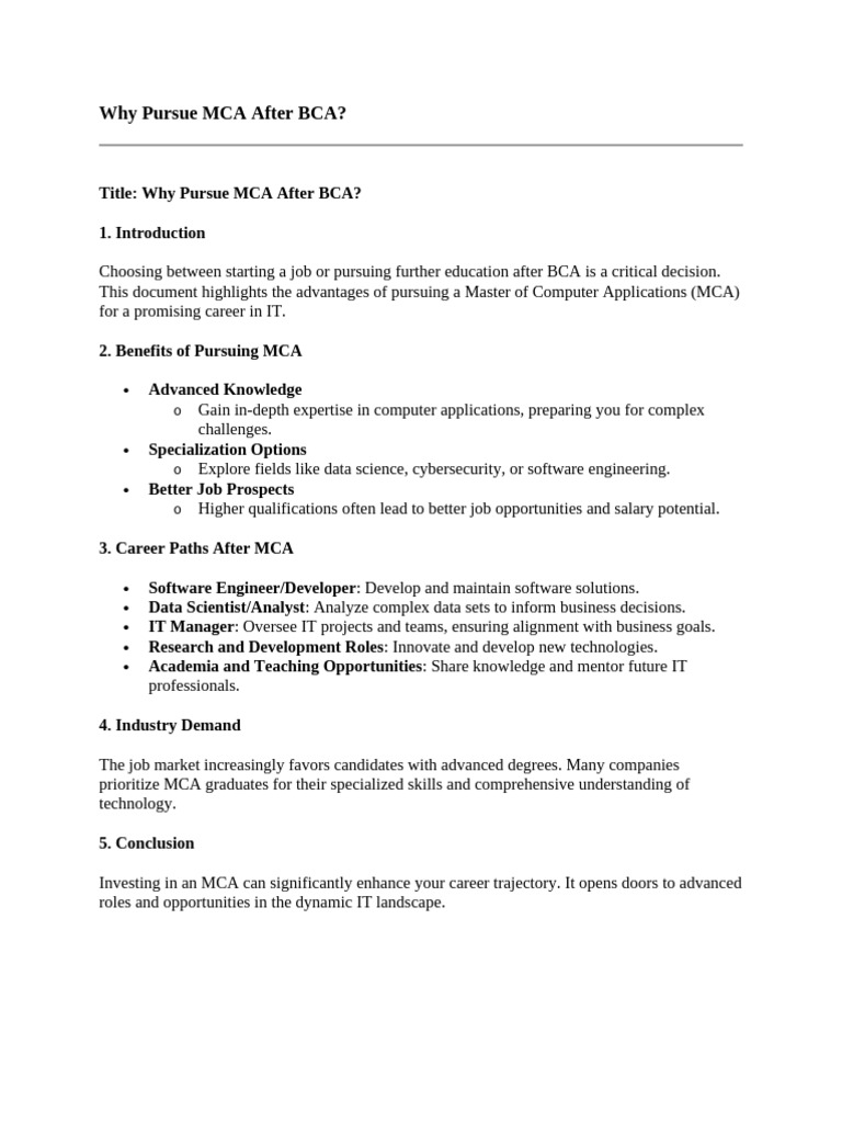 Benefits of MCA After BCA Explained | PDF