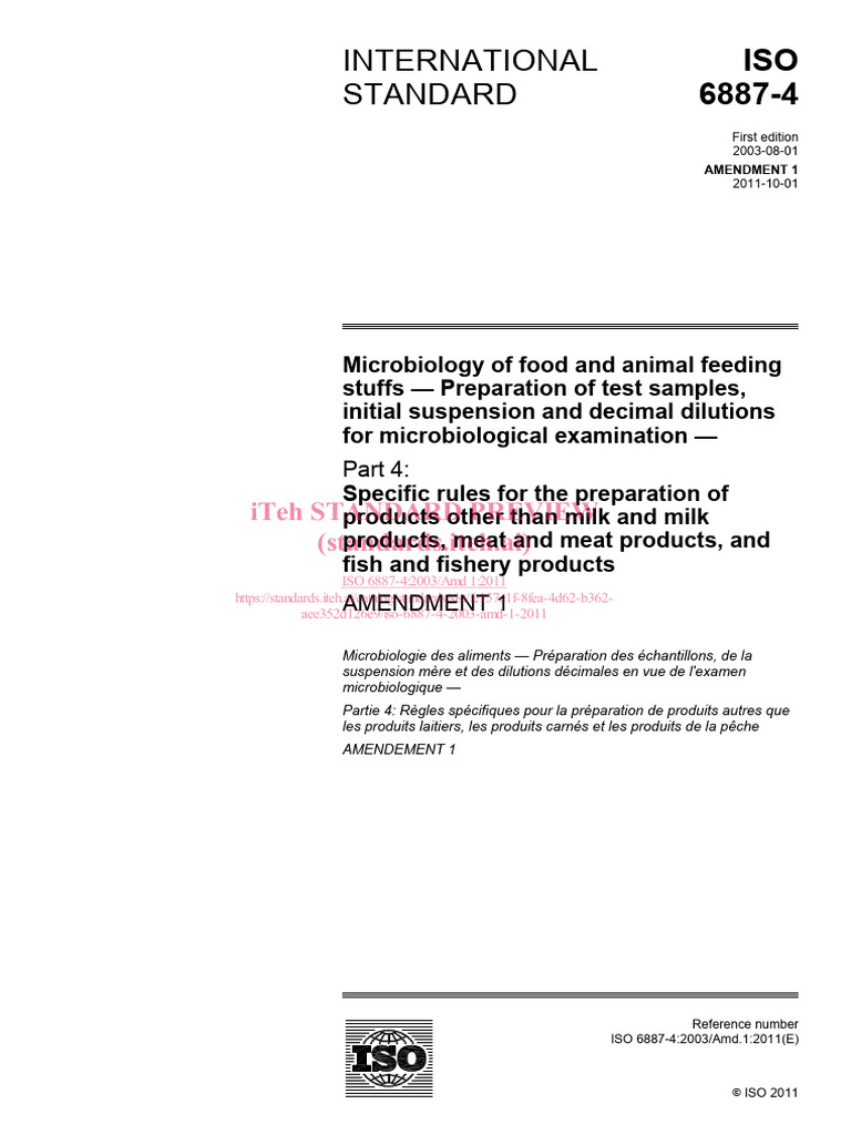 ISO 6887-4: Microbiological Sample Prep | PDF | International ...