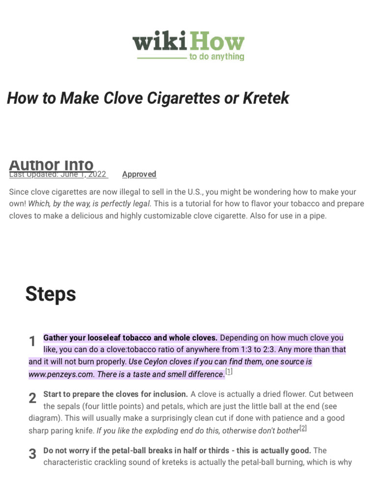 how are clove cigarettes made DIY Clove Cigarettes Tutorial | PDF