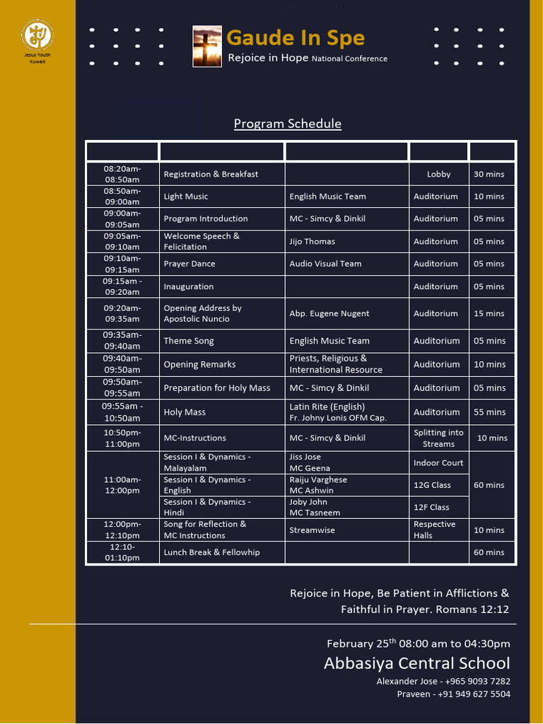 Gaude in Spe - Program Schedule V.10.22.02.2023 | PDF | Catholic Church ...