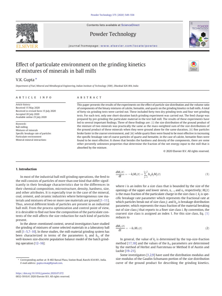 Grinding Kinetics of Mineral Mixtures | PDF | Mill (Grinding) | Minerals