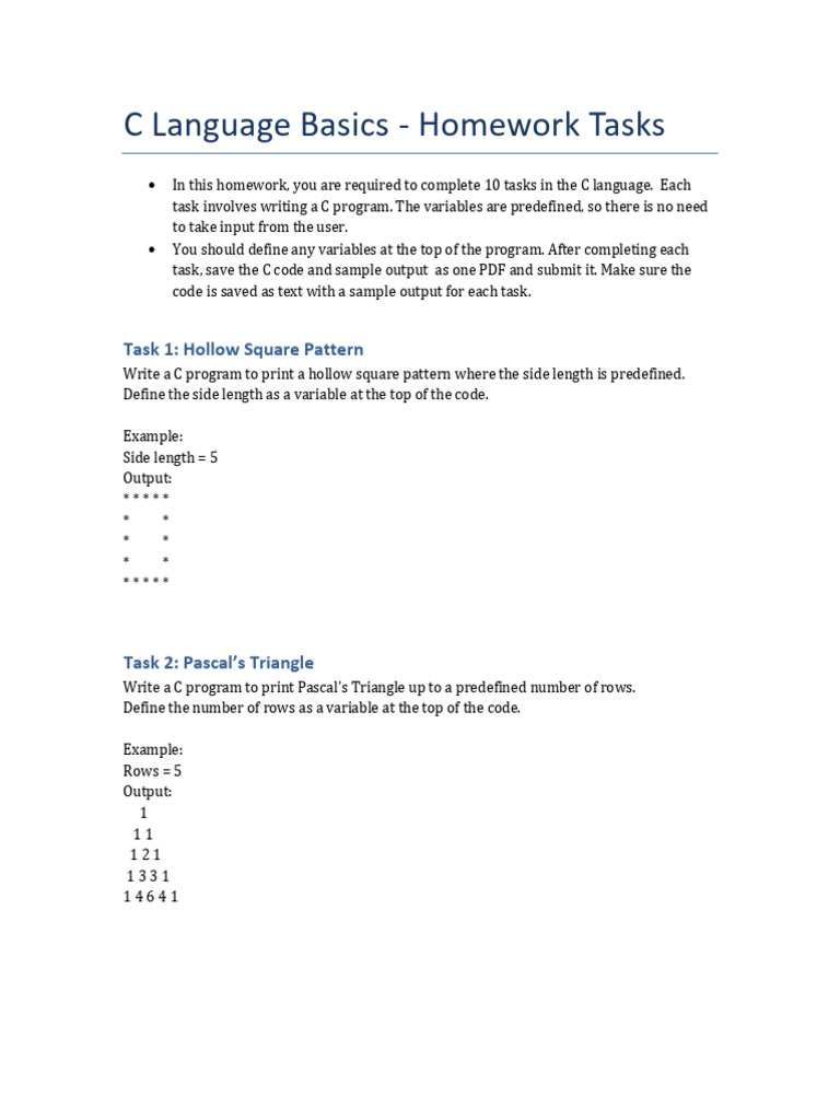 C Language Homework: 10 Programming Tasks | PDF | Prime Number ...