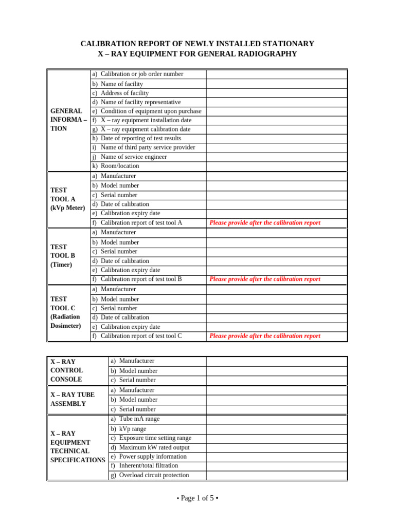 Calibration Report Template For General Radiography Stationary | PDF ...