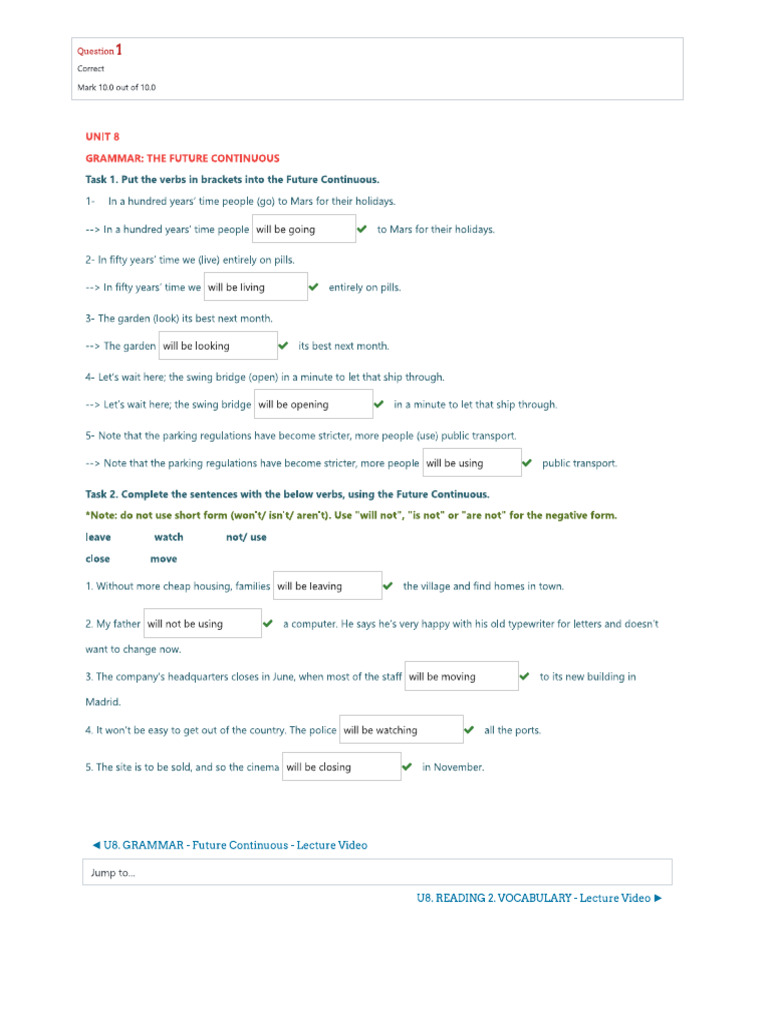 U8. GRAMMAR - Future Continuous Tense - Semi-Controlled Practice | PDF