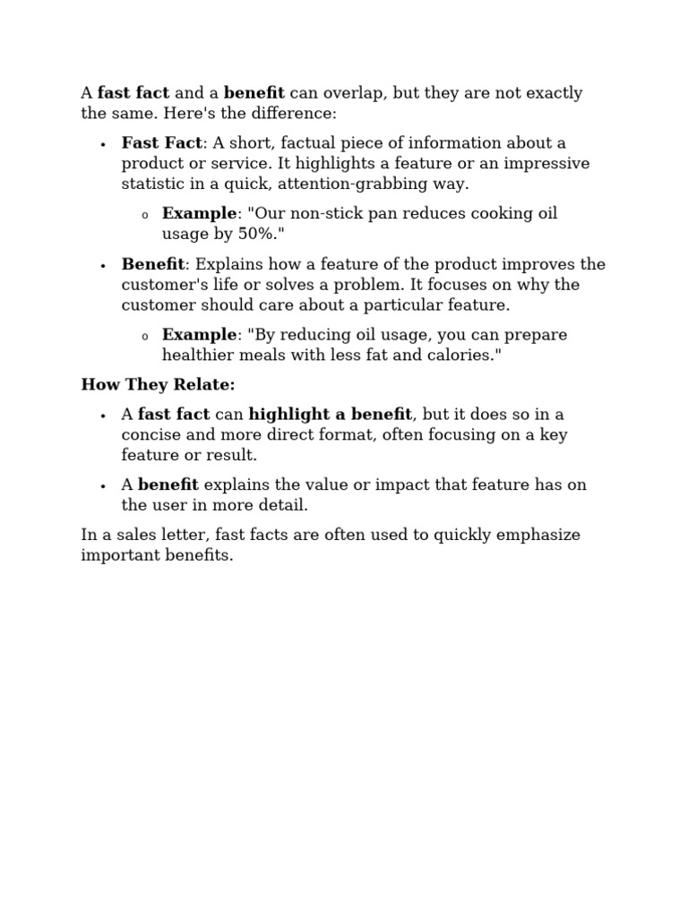 Fast Facts vs. Benefits Explained | PDF