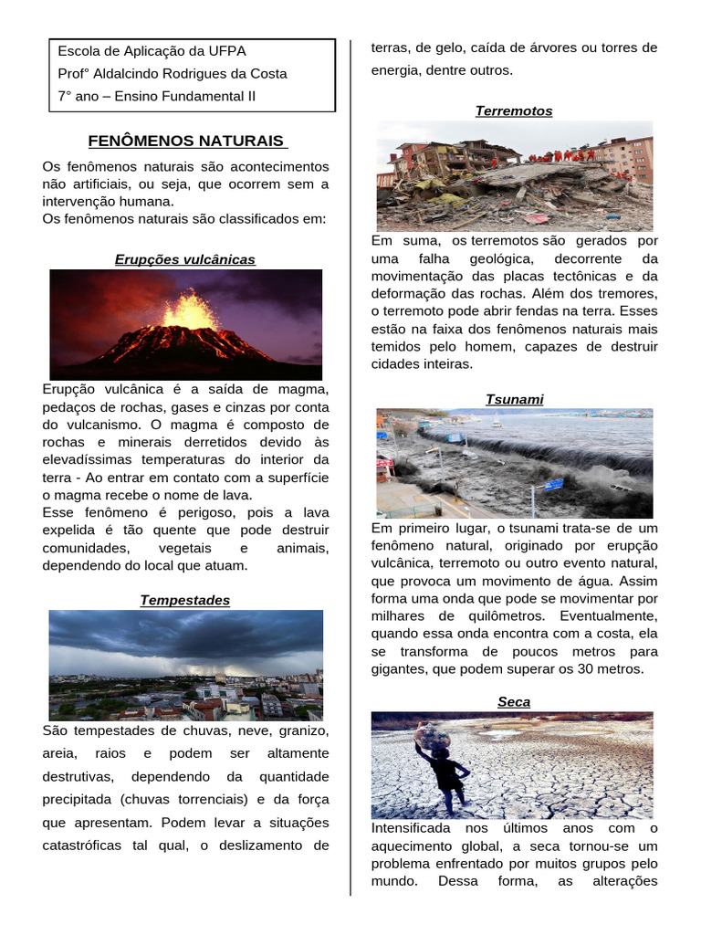 Texto fenômenos naturais e impactos ambientais | PDF | Destruição do ...