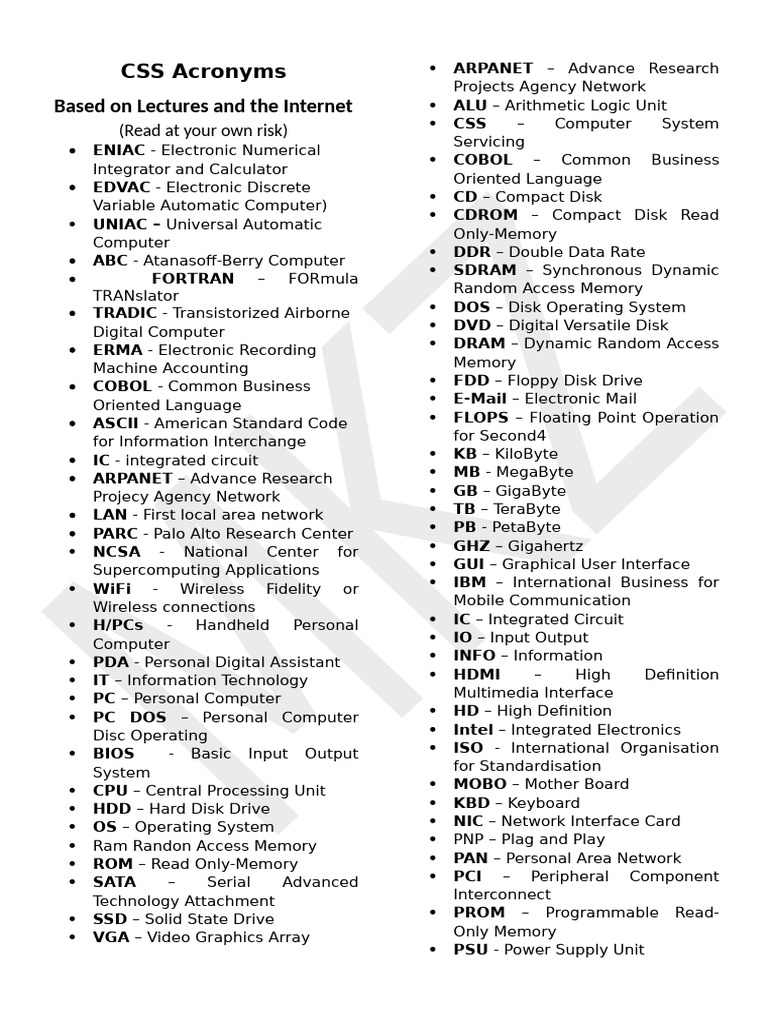 Essential Computer Acronyms Explained | PDF | Random Access Memory ...
