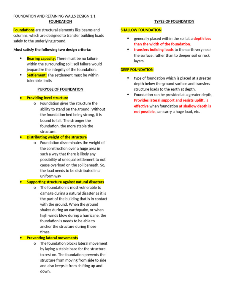 Foundation and Retaining Walls Design 1.1 | PDF | Foundation ...