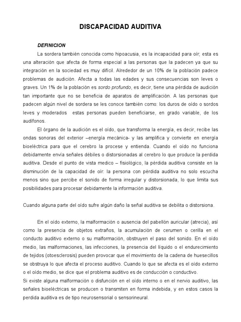 Definición y Tipos de Discapacidad Auditiva | PDF | Audífono | Decibel