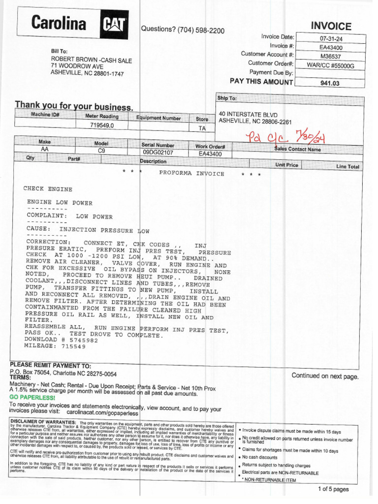 EA43400 Proforma & CC Receipt | PDF