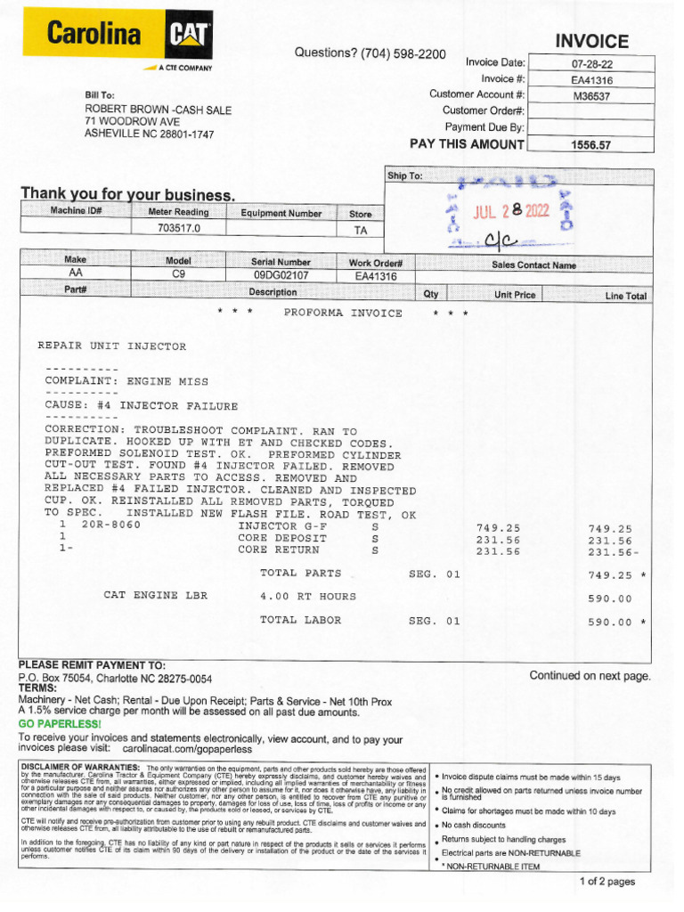 EA41316 Paid Proforma & CC Receipt | PDF