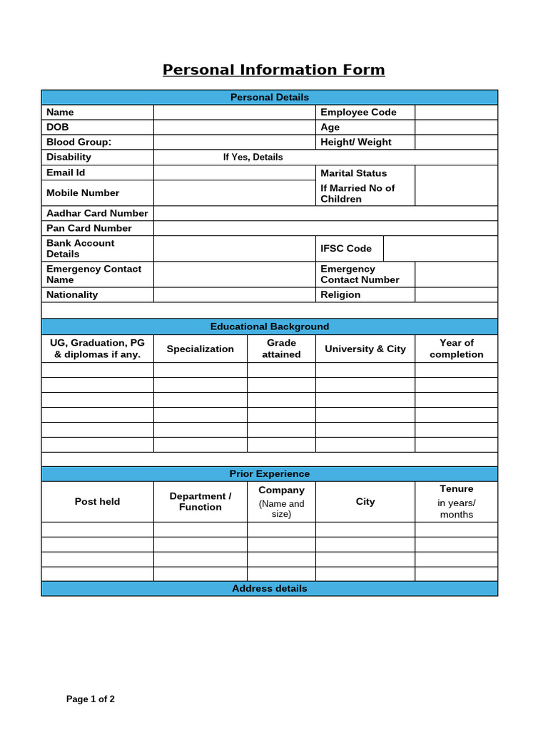 Employee Joining Form Template | PDF