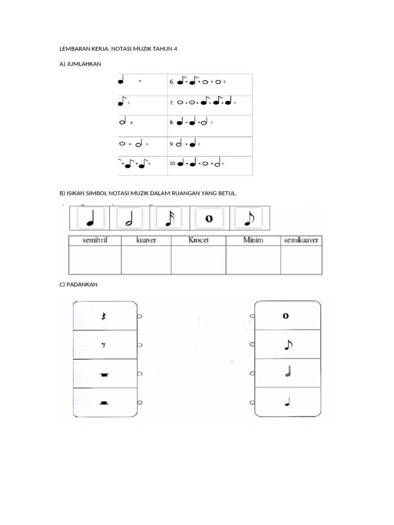 Lembaran Kerja Notasi Muzik Pdf