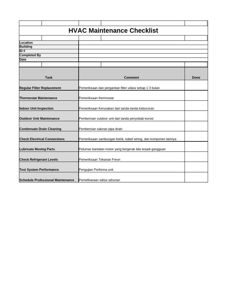 HVAC Maintenance Checklist | PDF | Thermostat | Heat Exchanger