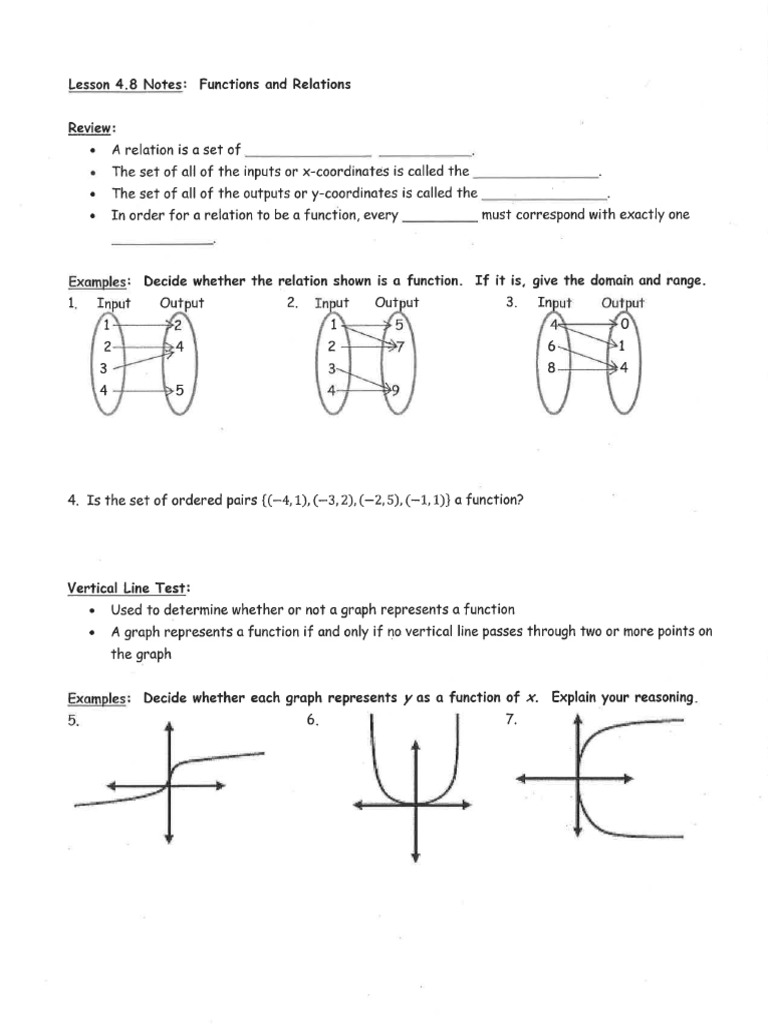 4.1 Cont Functions and Relations and Worksheet | PDF