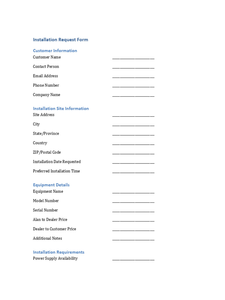 Installation Request Form Template | PDF | Business | Finance & Money ...