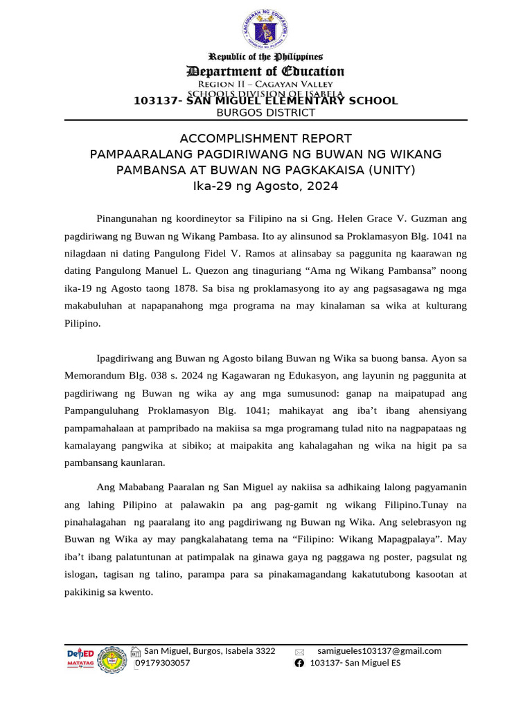 Narrative Report in Filipino Buwan NG Wika | PDF