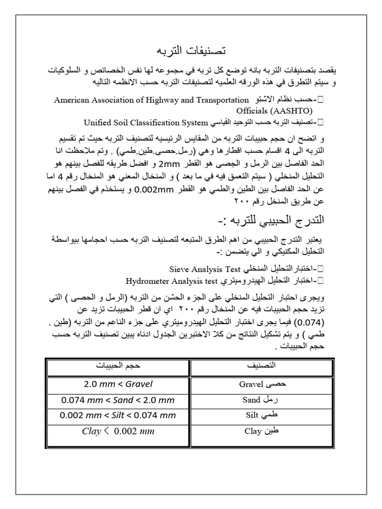 Soil Classification in Arabic and Road Cross Section | PDF