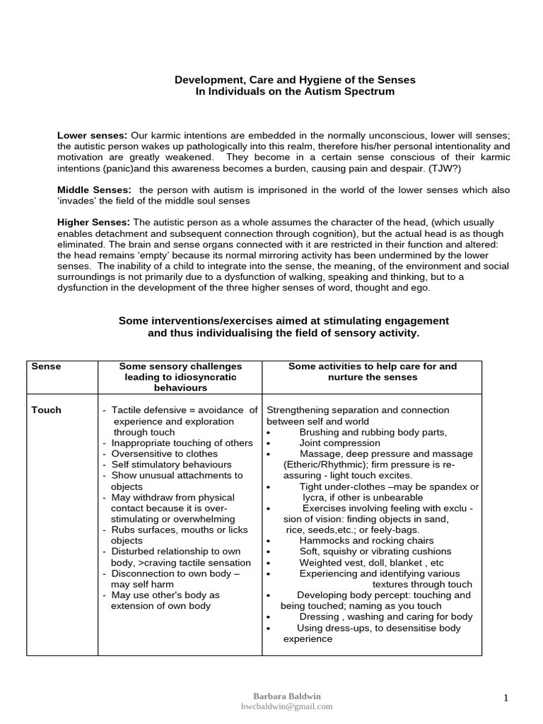 Sensory Development in Autism Care | PDF | Senses | Somatosensory System