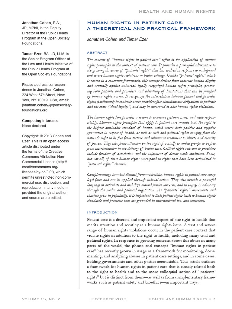 Human Rights in Patient Care A Theoretical and Practical Framework ...