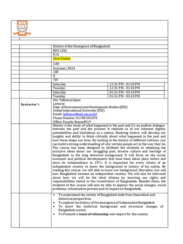 Course Syllabus BDS 1201 (Q) | PDF | Bangladesh | Bengal