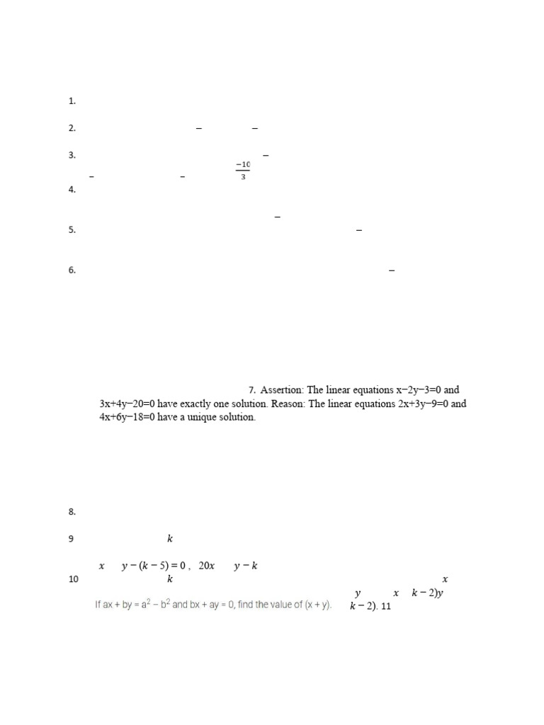 Worksheet Linear Equations in Two Variables | PDF | Equations ...