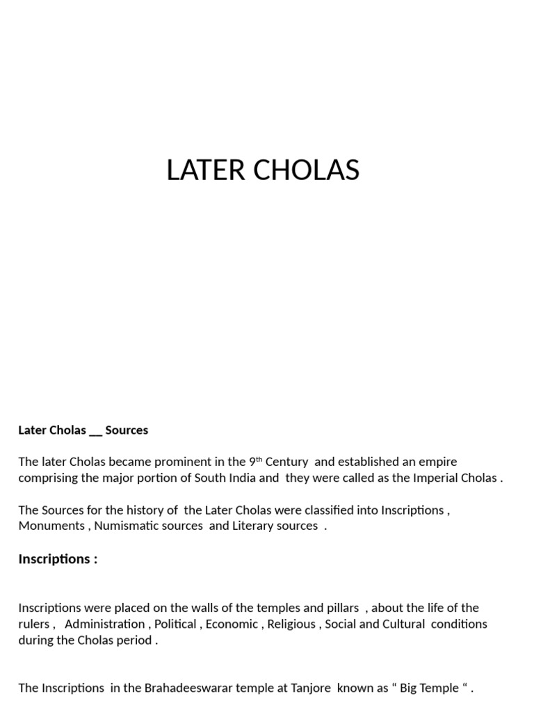 Later Cholas - Sources | PDF | Tamils | South India