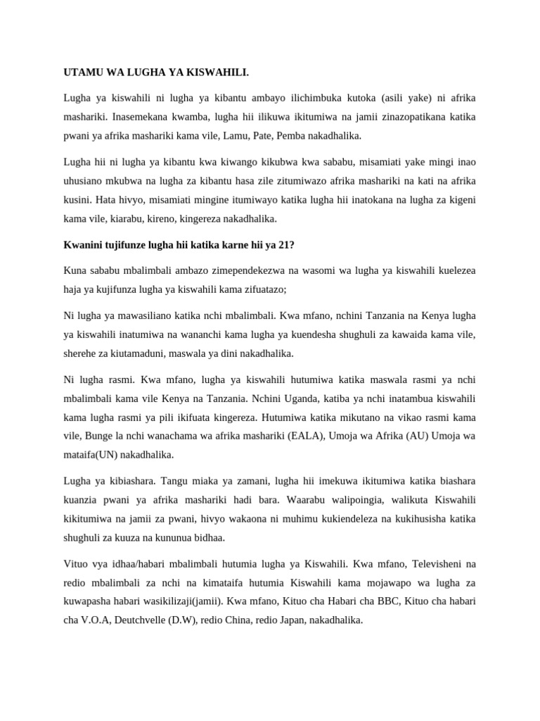 Utamu wa Kiswahili na Maana Yake | PDF | East Africa | Swahili Language