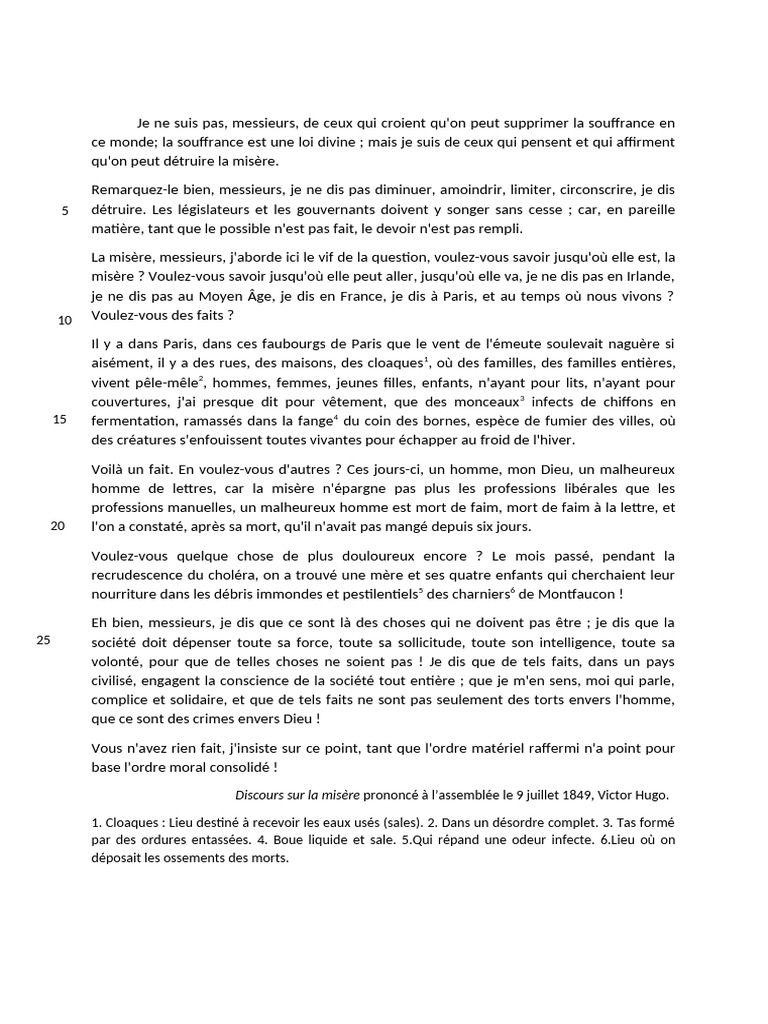 Discours de Victor Hugo sur la misère | PDF