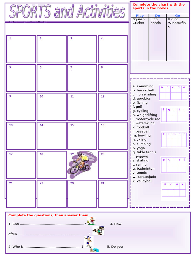 Sports Activity Chart and Questions | PDF