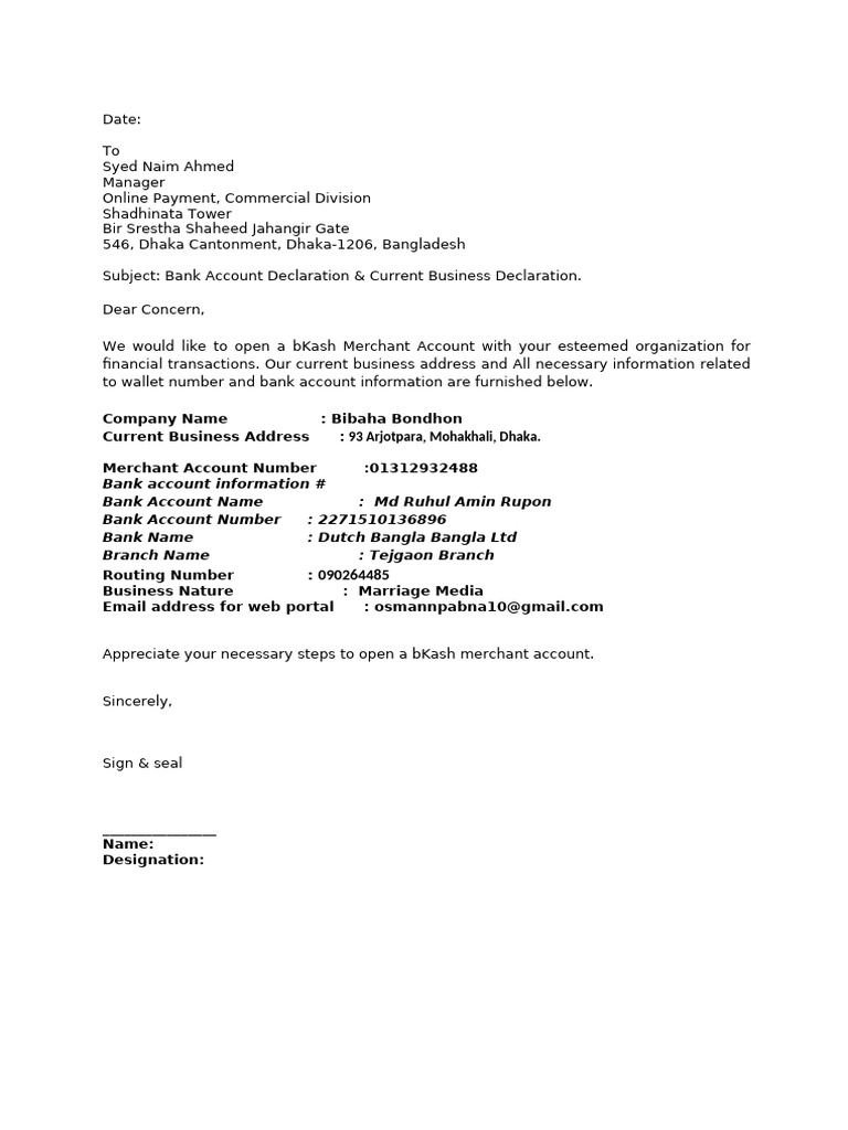 Bank Information Sample
