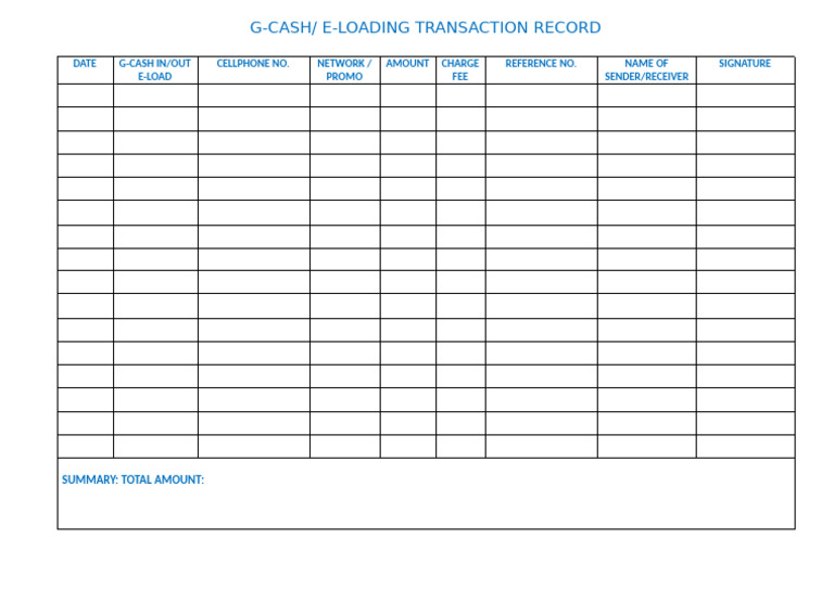 GCash Transaction Record Template | PDF | Finance & Money Management ...