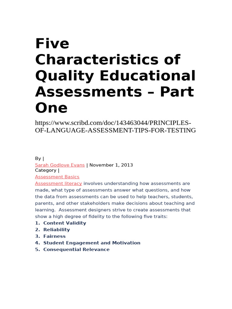Quality Assessments: Content Validity | PDF | Educational Assessment ...