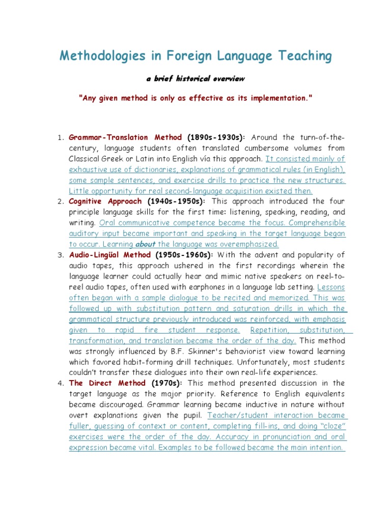 Methodologies in Foreign Language Teaching | PDF | Second Language ...