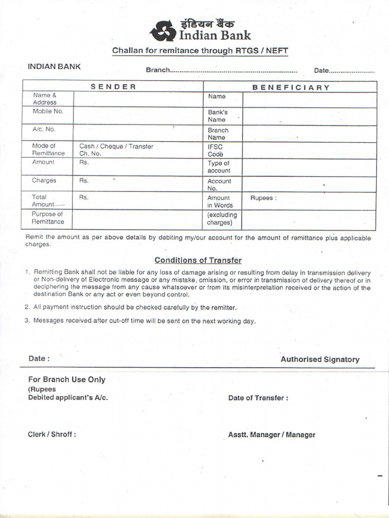 Indian Bank - Neft | PDF
