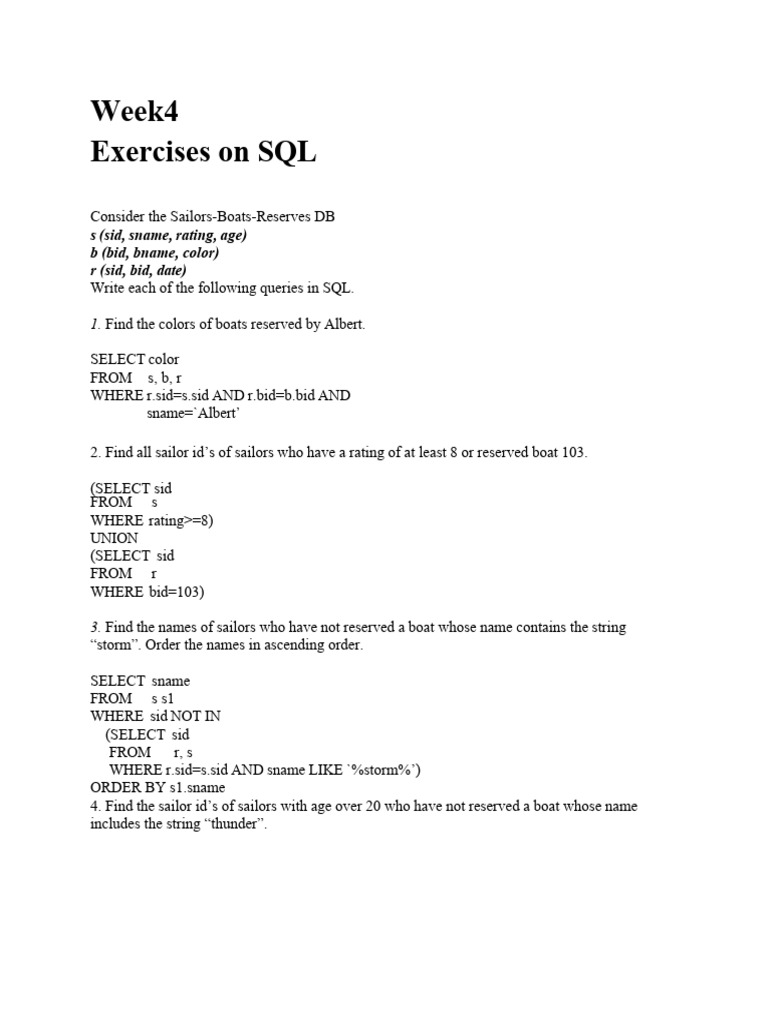 Questions On Relational Algebra In Dbms Exercises