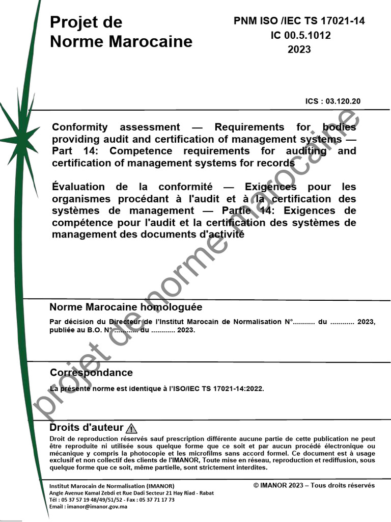 Norme Marocaine ISO/IEC TS 17021-14 | PDF | Records Management ...