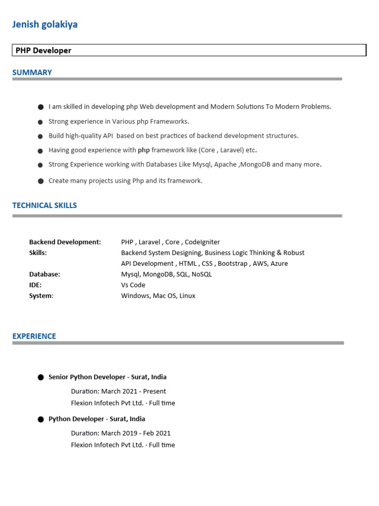 PHP Developer with Backend Expertise | PDF | Php | Web Development