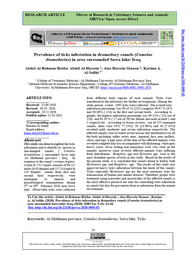 Tick Infestation in Dromedary Camels in Iraq | PDF | Camel