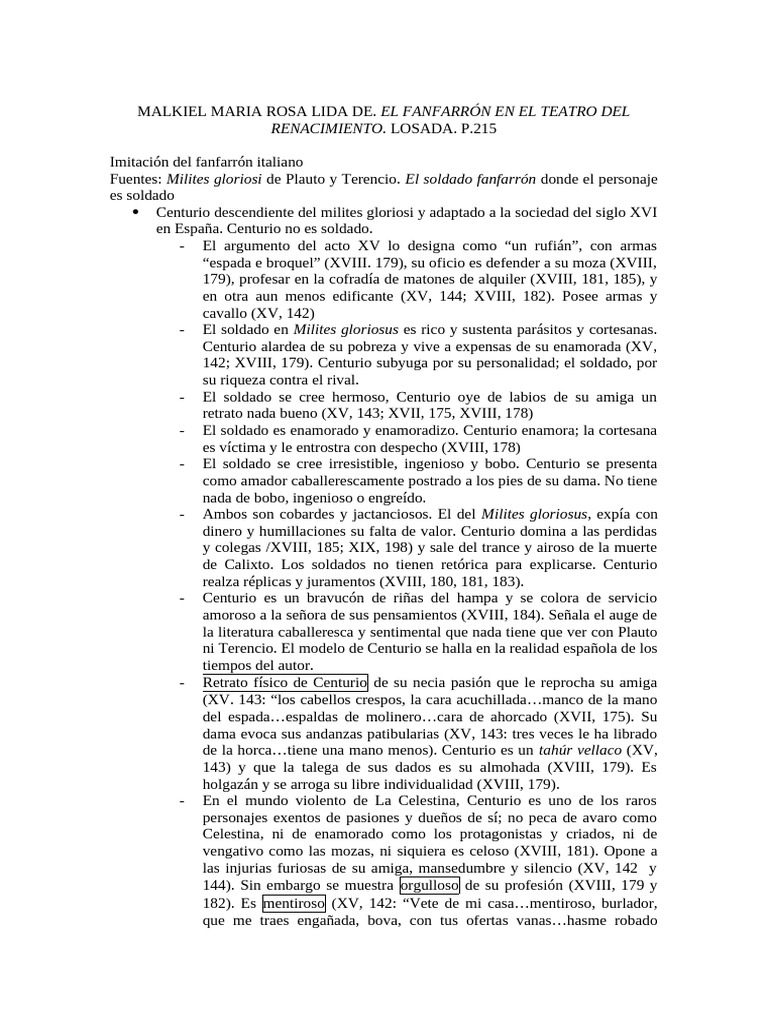 MALKIEL MARIA ROSA LIDA DE. El Fanfarrón | PDF | Literatura en español ...