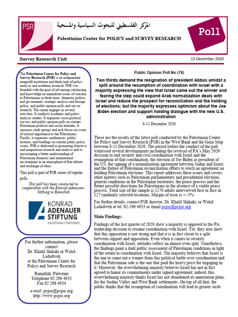 Poll 78 English Fulltext December 2020 | PDF | Mahmoud Abbas ...
