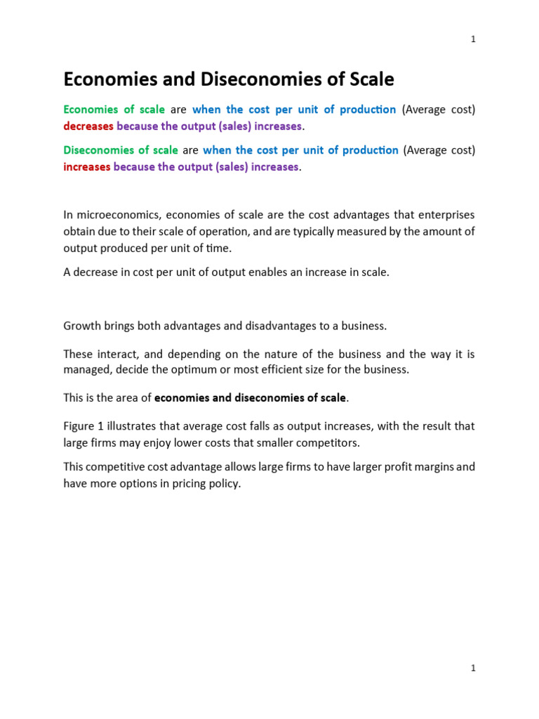 Economies and Diseconomies of Scale Explained | PDF | Economies Of ...