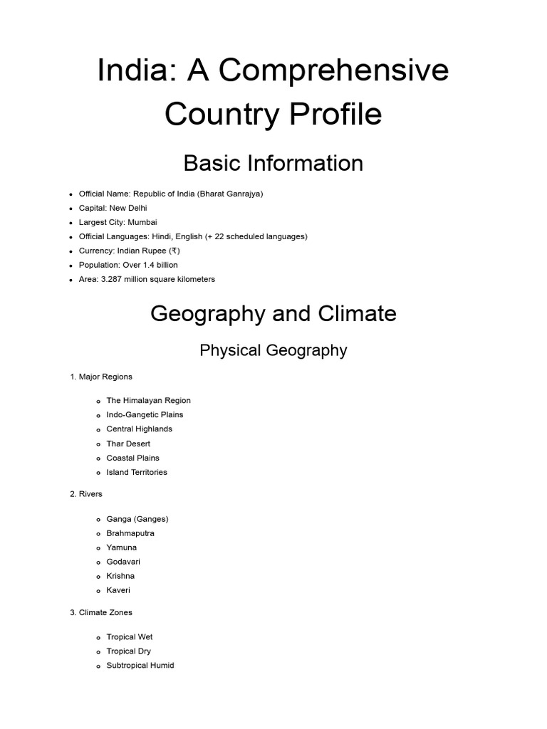 India: Country Profile Overview | PDF | Economic Growth | Economies