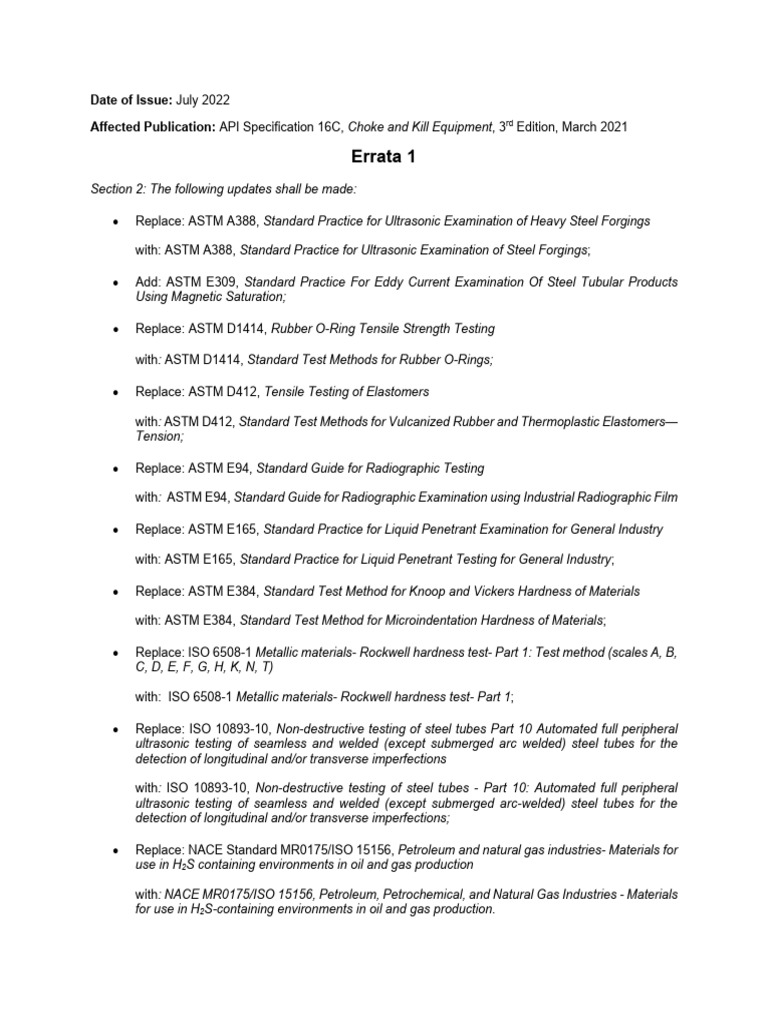 API 16C Errata and Updates Summary | PDF | Nondestructive Testing ...
